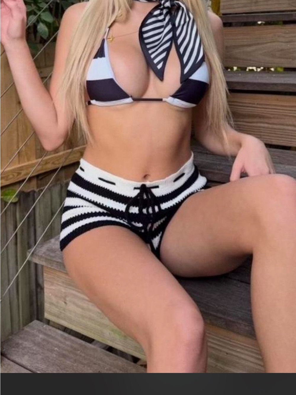 High-Waist Black & White Striped Knitted Shorts